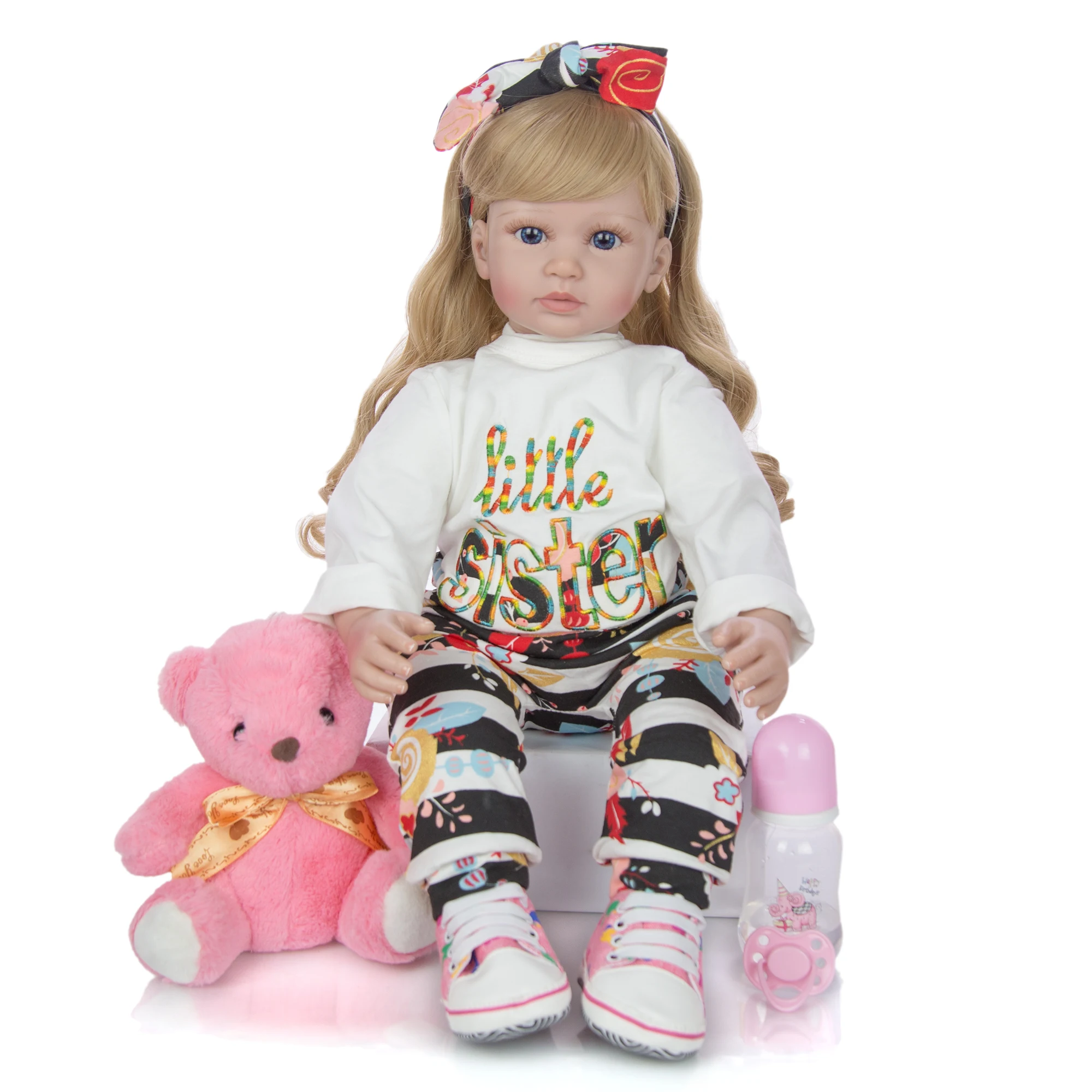 60 cm Silicone Soft Vinyl Reborn Baby Doll Lifelike Princess Doll With  Blond Hair Girls Brinquedos Birthday Gift Play Doll Toys
