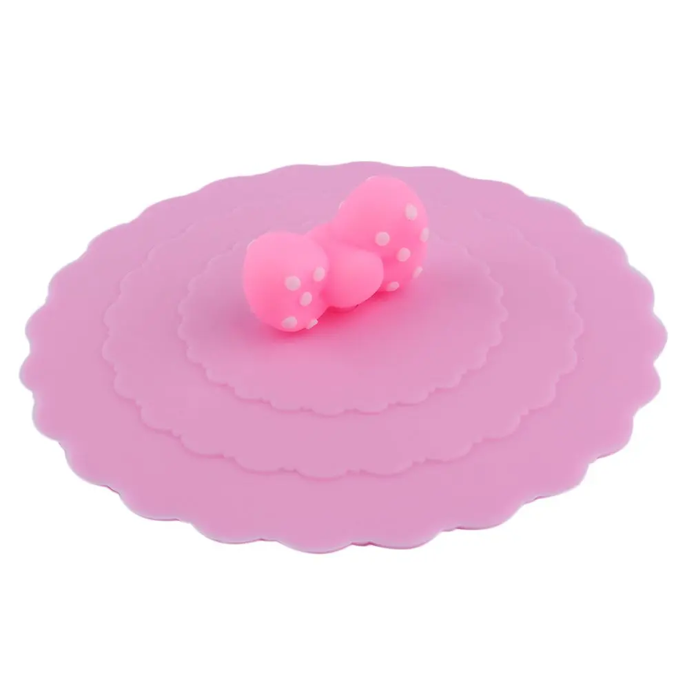 

3 Colors Cute Anti-dust Silicone Glass Cup Cover Coffee Mug Suction Seal Lid Cap Silicone Lemon strawberry Bowknot Cup Cover