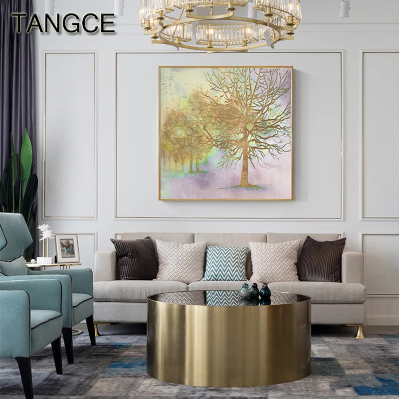 

Modern Abstract Golden Trees Canvas Painting Plant Print and Poster for Living Room Pop Decor Gold n Silk Foil Wall Art Picture