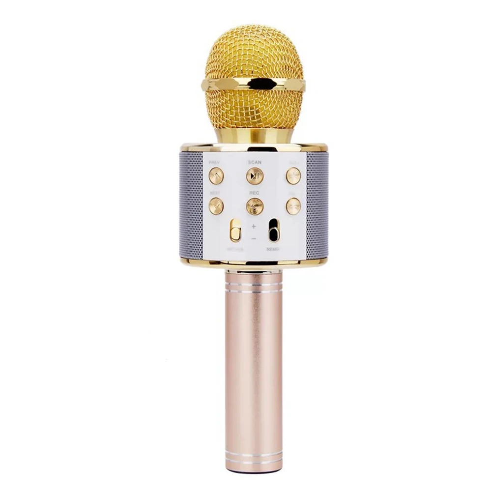 Профессиональный Bluetooth беспроводной микрофон динамик ручной микрофон караоке микрофон музыкальный плеер для вокала, с рекордером KTV микрофон - Цвет: Golden