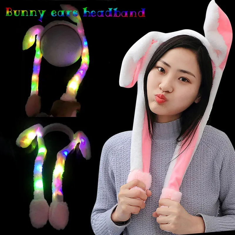 Plush Rabbit Hat Imitate Cute Gasbag LED Pink Sweet Flash Rabbit Ears Joke Gifts Girl Friend