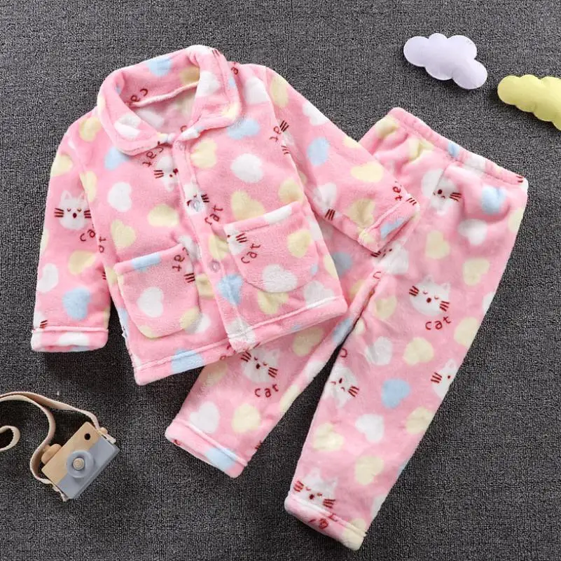 elegant pajama sets 2021 New Warmed for winter Pijamas Kids Flannel Pijama set Baby boy girl Cartoon printing Pajamas Children Homewear Suit 1-10y designer nightgowns