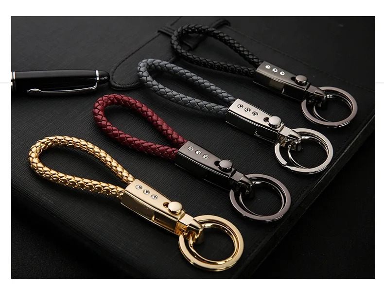 Honest Genuine Product Weave Keychain Pendant Diamond Set Cowhide Car Key Ring Top Grade Gift Manufacturers Direct Selling