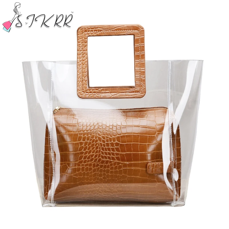 

S.IKRR Summer Composite Transparent Bag Lady Large Jelly Handbag Multicolor Luxury Designer Beach Handbags Tote Messenger Bags