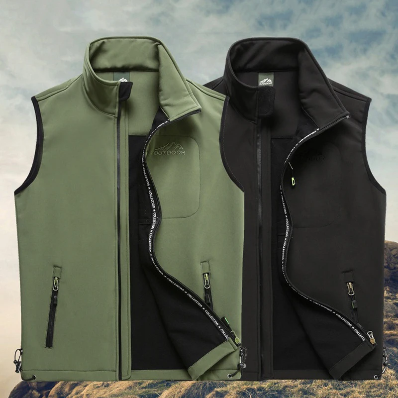 

Men's Outdoor Casual Vest Spring winter fleece soft-shell Tactical Waistcoat Large Size M-4XL Hiking Fishing Sleeveless Jackets