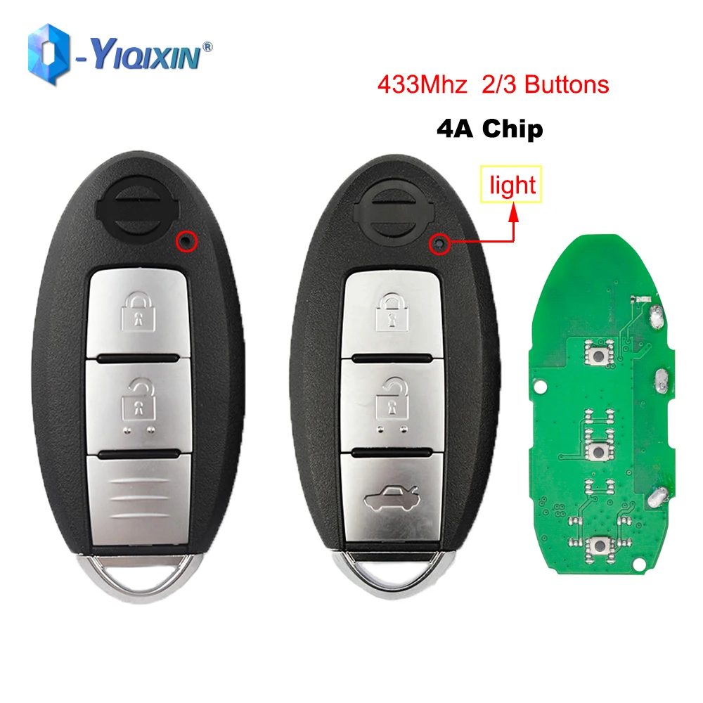 YIQIXIN 2/3 Buttons 433MHz Remote Control Car Key For Nissan Rogue Kicks Sport 2018 2019 2020 4A Chip Promixity Keyless Go Card