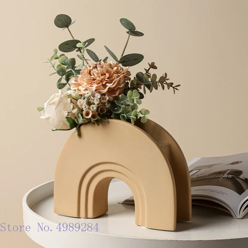 Ceramic Vase Arch Bridge Semicircle Geometric Stripes Hollow Color Flower Vase Flower Arrangement Crafts Home Decoration 2