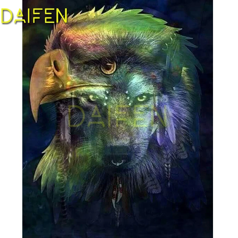 Full Round Diamond mosaic Animal totem Square painting Cross stitch Eagle Wolf Feather DIY embroidery | Дом и сад
