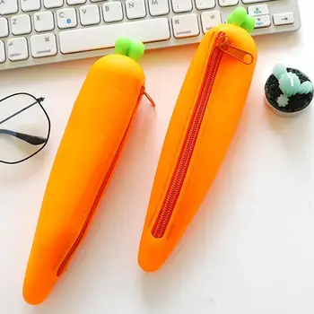 

Adeeing Cute Carrot Pencil Case Soft Silicone Zipper Pen Bag Pouch School Stationery Supply d20