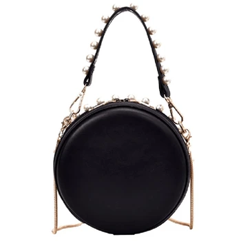 

Summer Small Fresh New Wild Lady Shoulder Bag Foreign Spirit Messenger Bag Evening Dress Pearl Round Wallet Handbag Black