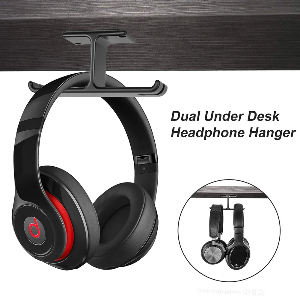 Headphone Hanger Headset Holder Under Dual Aluminum Headphone Hook Mount Cable Clip Organizer For All Headphone - Protective Sleeve -