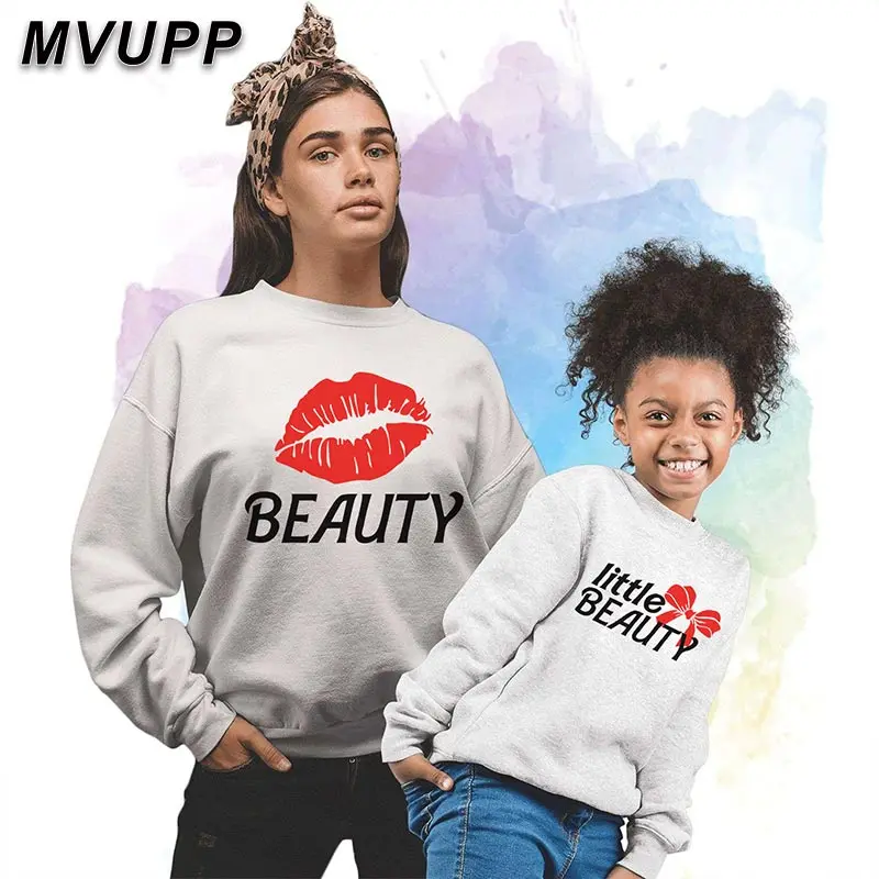 MVUPP/розовые топы с сексуальными губами; Семейные толстовки для мамы и дочки; зимние толстовки; модные милые семейные толстовки для крупных сестер