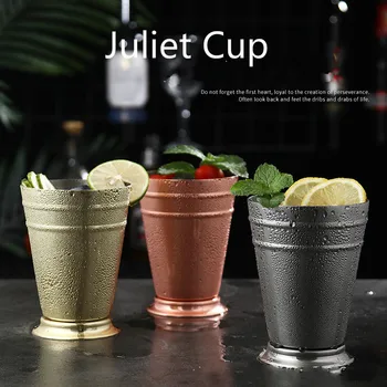 

Durable 400ml Mint Julip Wine Cup Stainless Steel Cocktail Vodka Stemless Cup Mojito Mule Bar Dessert Shop Drinkware Step Design