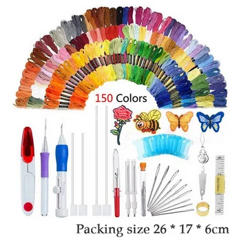 

Embroidery Stitching Punch Needle Embroidery Kit Stitching Punch Needle Craft Tool Set 50 Color Threads for DIY
