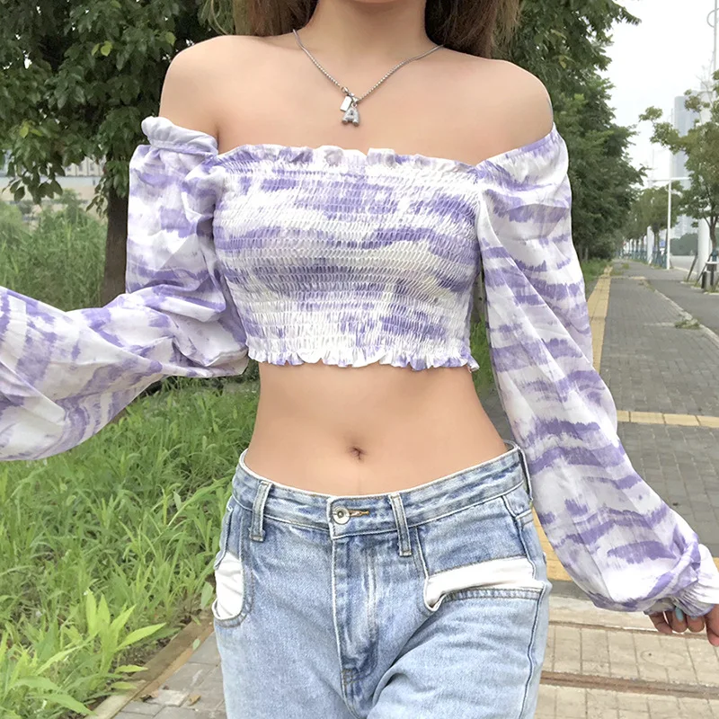 

MyZyQg Fall Women Casual Square Collar Print T Shirts Long Sleeve Harajuku Korean Pleated Tshirts Tops Streetwear Clothes