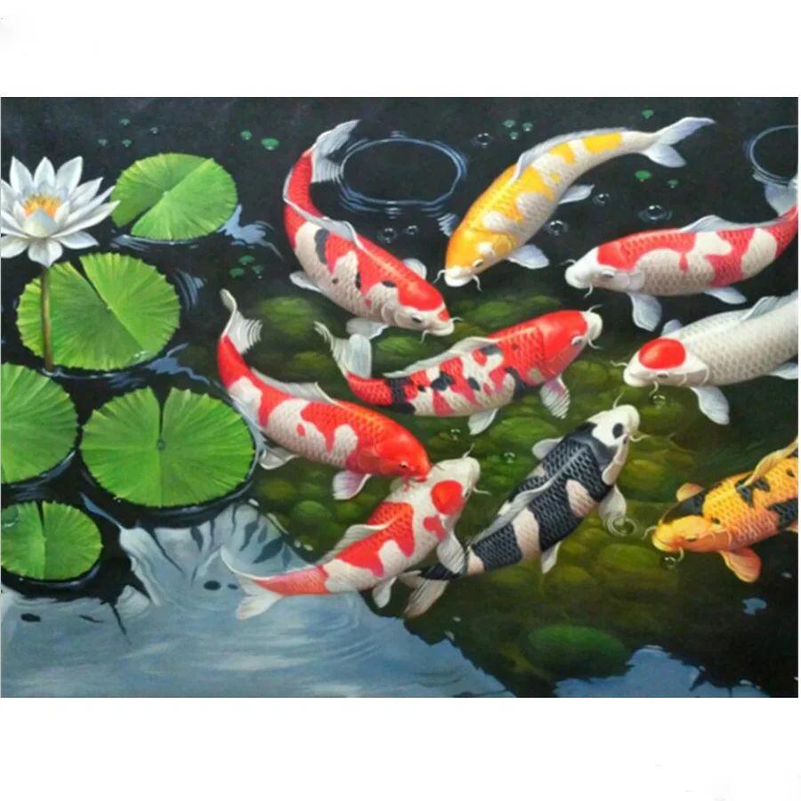 Рукоделие Алмазная Вышивка Карп пруд DIY картина рыба koi and Lotu цветок вышивка