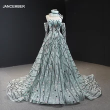 J66959 jancember вечернее платье трапециевидной формы с рукавами detechable без бретелек узор вечернее платье с цепочка для ошейника платье
