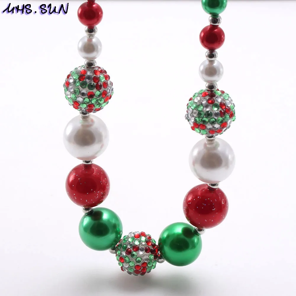 MHS. SUN рождественские украшения для маленьких девочек, милые массивные ожерелья с жевательной резиной, браслеты, зеленый+ красный+ белый бисер, diy ожерелье, детский подарок