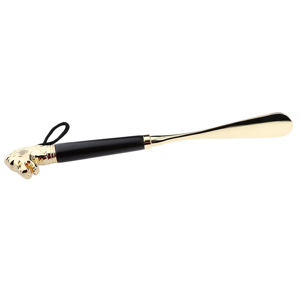 Fashion Lion Head Decoration Black Wood Handle Metal Shoehorn Shoe Horn Spoon Shoe Lifter