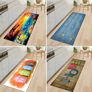

Landscape Starfish Wood Grain Door Door Mat Non-slip Household Flannel Carpet