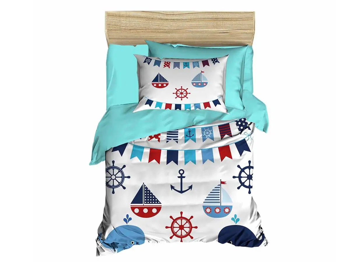 Digital printed 3d baby duvet cover set Dolphin Mint green