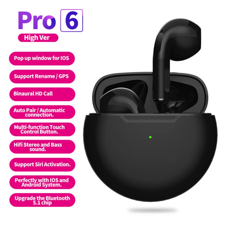 Беспроводные наушники TWS PRO 6 Спортивная мини-гарнитура с микрофоном Bluetooth 5 0 Super Bass
