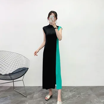 

LANMREM Fashion Hit Color Sleeveless Pleated Dress Women Clothes 2020 New Pleated Spring Summer Temperament Famale's Dress YH680