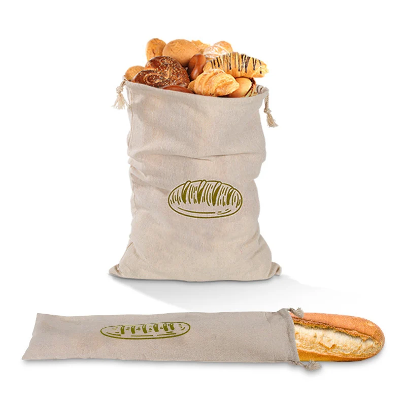 

2pcs Reusable Cotton Bread Bag Reusable Linen Produce Bags Baguette Artisan Bread Storage Bag Eco-friendly for Kitchen Vegetable