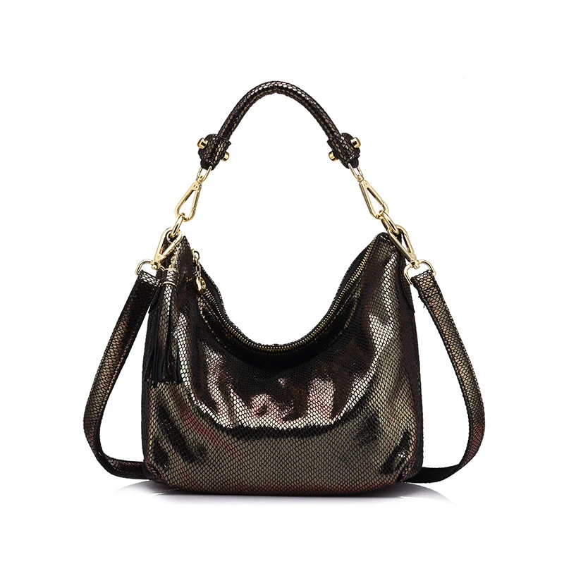 Realer Женщины Натуральная кожа сумки бренда женского Змеиный узор сумка высокого качества женская сумка с кисточкой - Цвет: Anti Brass