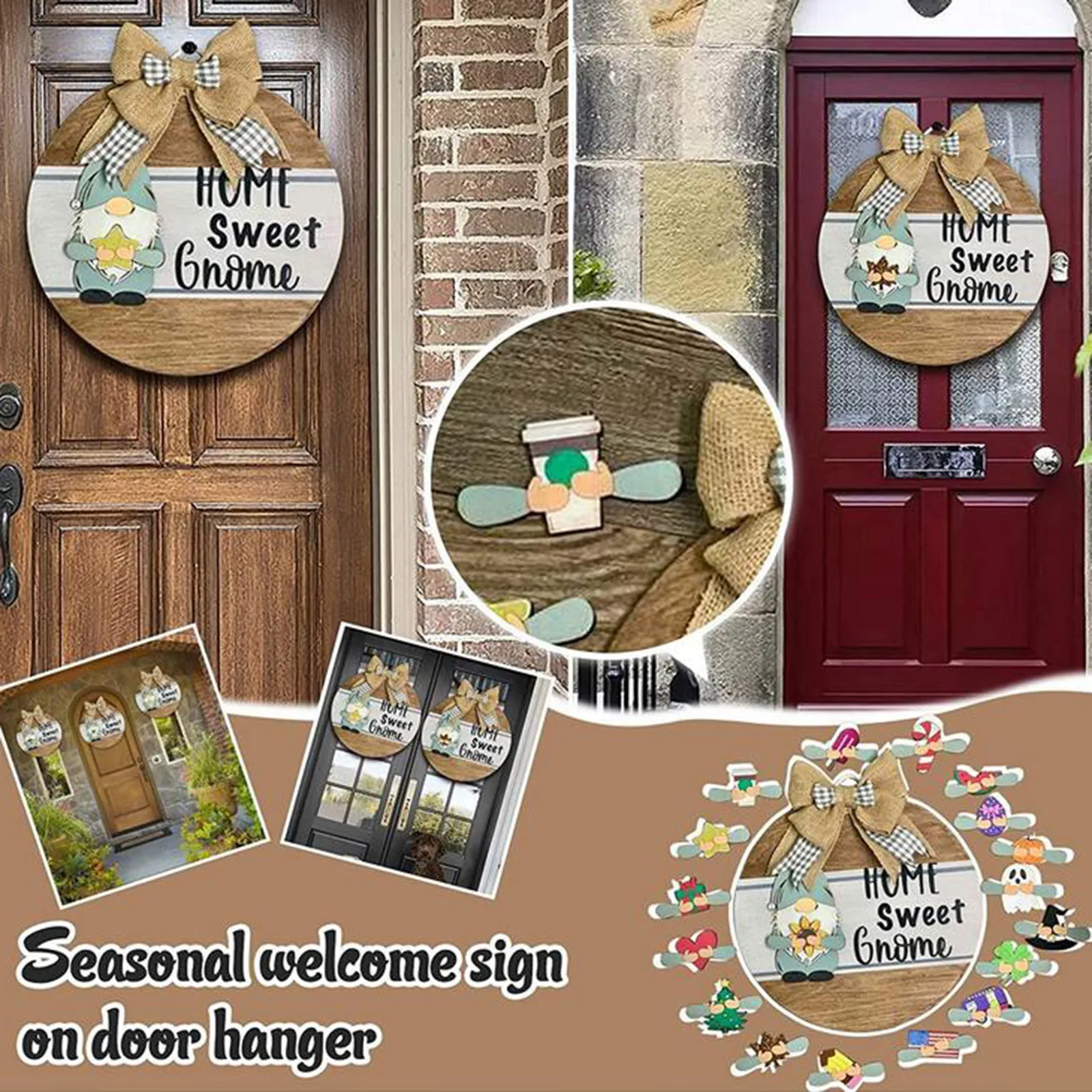 Gnome Door Hanger Seasonal Welcome Sign With Interchangeable Holiday Pieces Aesthetic Room Decor Ozdoby Do Pokoju Mural | Дом и сад