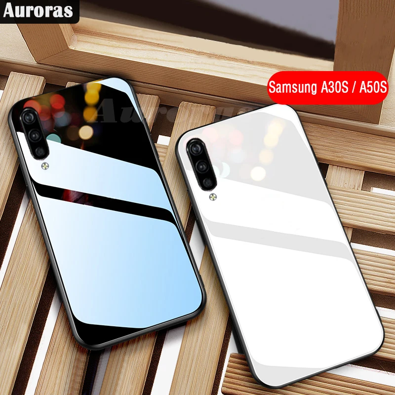 

Auroras For Samsung Galaxy A30S Tempered Glass Case With Soft TPU Frame Shockproof Phone Cover For Samsung A50S Cases