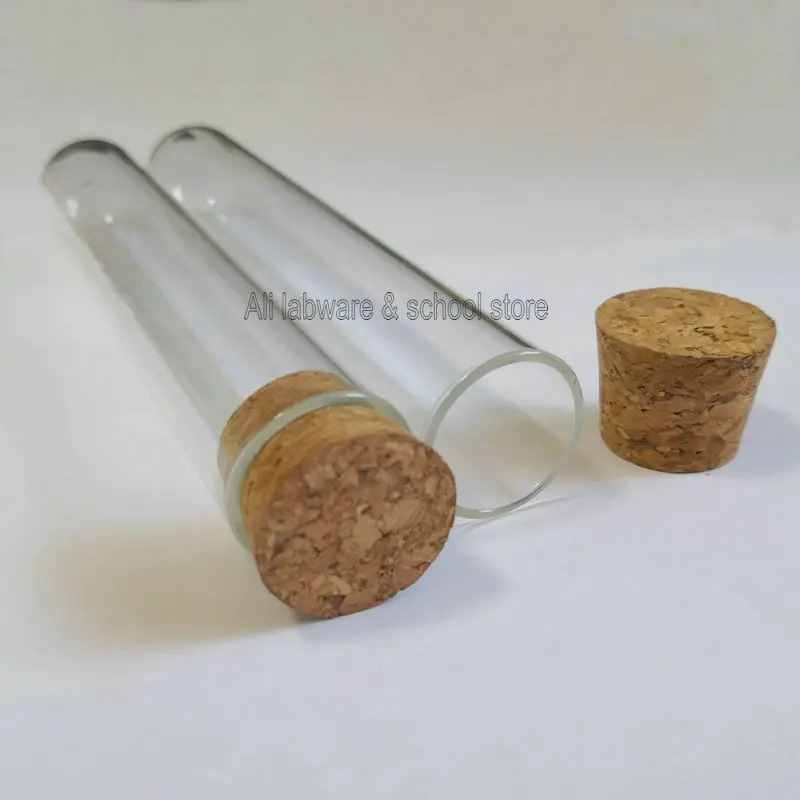 

Free shipping lab 25x150mm glass round-bottom test tubes thickenss 1.5mm little container vial with cork