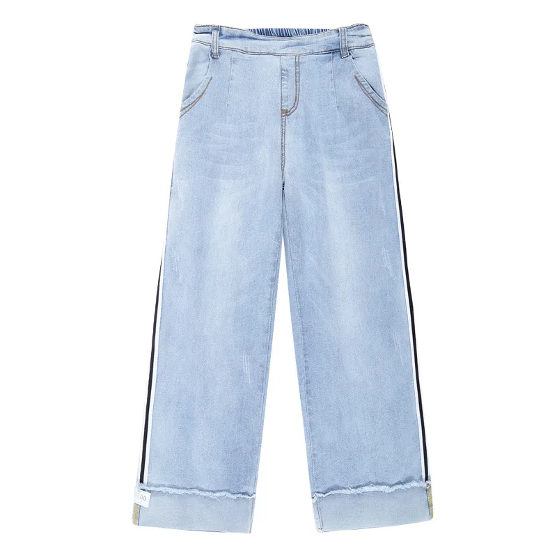 

Loyalget Jeans For Women Plus Size Fashion Bleached Elastic Waist Ankle Length Vintage Stretch Loose Wide Leg Pants Women Jeans
