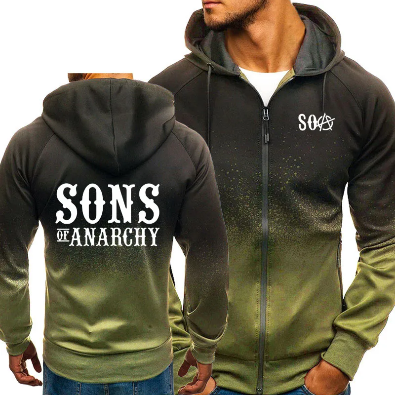 Мужская Флисовая Толстовка SOA Sons of анархия куртка с градиентом Уличная одежда