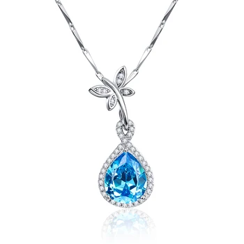 

925 Sterling Silver Necklace Natural Blue Topaz Water Drop Pendant Necklace 6.75Ct Pear Cut Jewelry Accessories