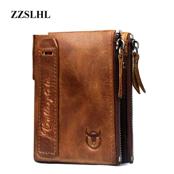 

Fashion brand retro Genuine Leather men wallet vertical section leisure folding multi-function license small money wallet purse