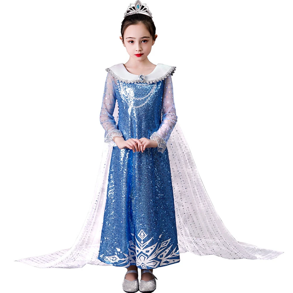 

Girl Dress Long Sleeve Sequins Prom Dresses Snow Queen Elsa Cosplay Dress Kids Carnival Party Fancy Outfits