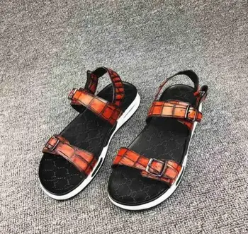 

100% Genuine real crocodile belly skin summer shoe slipper solid thread strong summer beach cool shoe tan color new fashion 2020