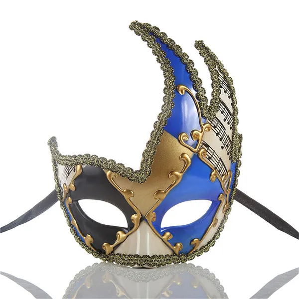 Halloween Party Gift Decoration Men Masquerade Mask Vintage Venetian Checkered Musical Party Mardi Gras Mask Mysterious Face Q3 - Цвет: Blue
