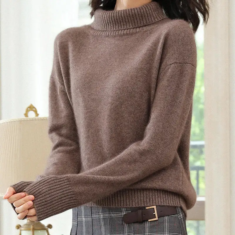 Кашемировый трикотажный свитер для женщин одежда мягкие и новые женские джемперы пуловер Водолазка 4 цвета толстые теплые свитера - Цвет: Коричневый