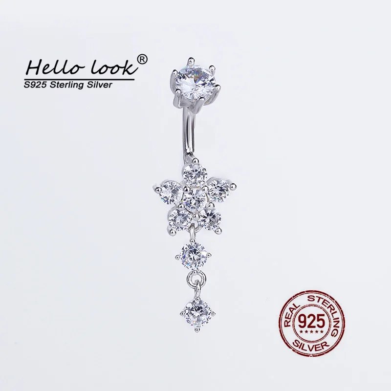 HelloLook 925 пробы Серебряный Пирсинг живота циркониевый цветок для пупка ювелирные