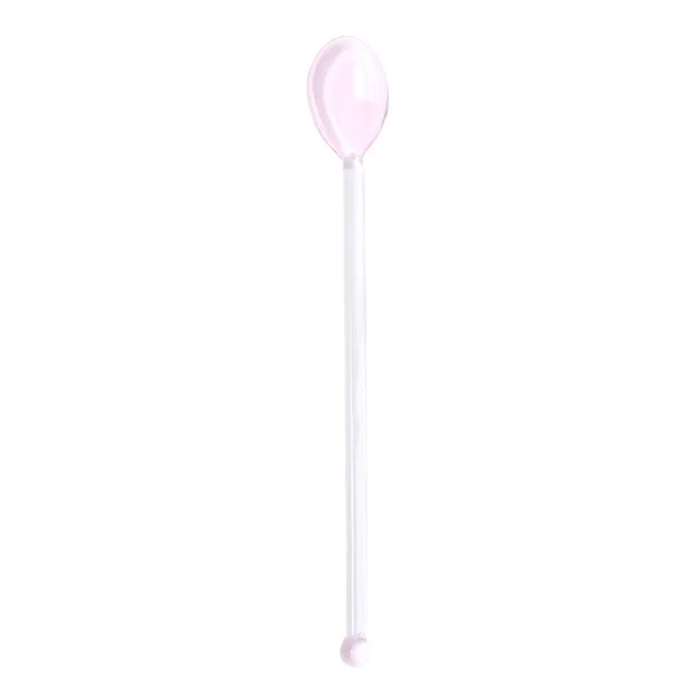 Household Coffee Spoon Long HandleJuice Adding  Glass Spoon  Heart Colorful Glass Stirring Rod Pink