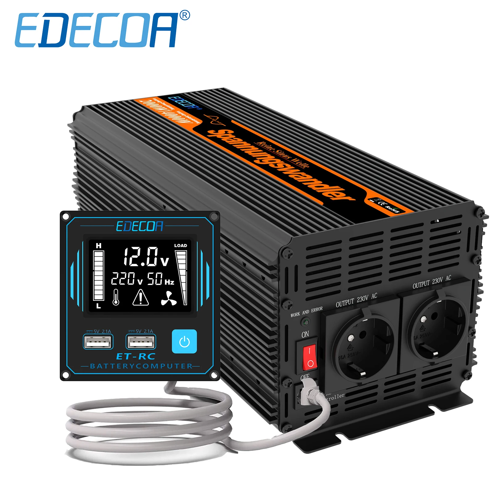 Inverter Onda Pura 2000w Victron Inverter 2000W Onda Sinusoidale Pura EDECOA - Convertitore 12V A 230V Con LCD, USB E Telecomando Inverter 2000W Picco 4000W - Foto 13