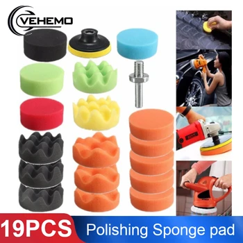 

VEHEMO 19Pcs Car Vehicle 80mm Polishing Buffer Pad Car Polishing Sponge Kit +Polishing Wheel+M10 Drill Adapter Car Polisher Sets
