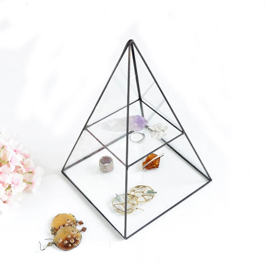 Pyramid Clear Glass Box Jewellery Display Stand Vanity Tray Trinket Storage Case