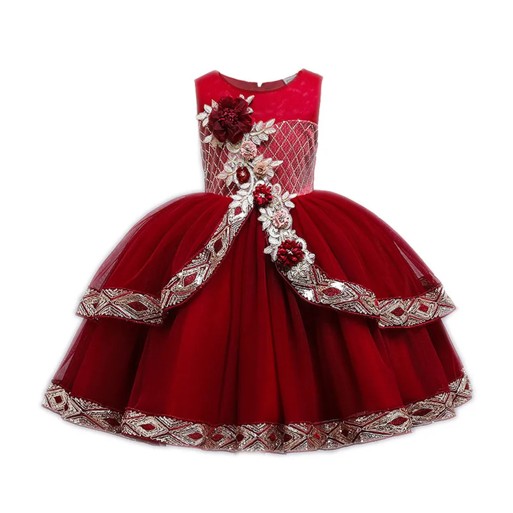 Платье для девочек; коллекция года; платье для девочек с кружевными рукавами; элегантное платье принцессы на Рождество, Год, день рождения, свадьбу; детское вечернее платье