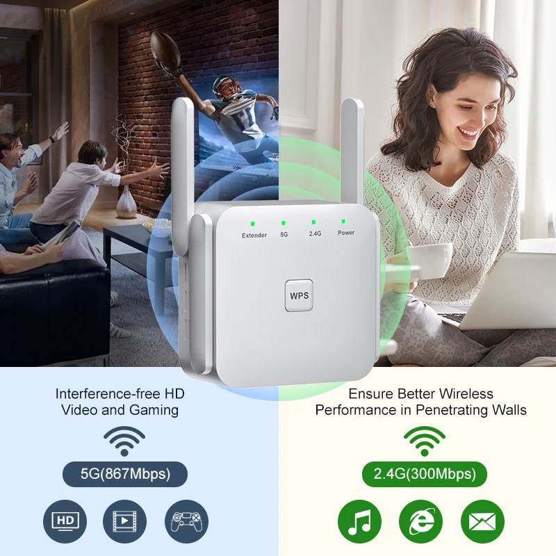 Repetidor de wi fi 5g para longas dist ncias extensor ampliador de sinal rede sem fio 1200mbps 5 ghz 2.4 ghz