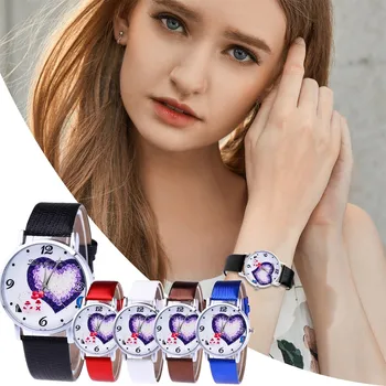 

Fashion simple woman watch Love Heart Watches Clock Luxury Leather Belt Watch Dial Ladies Quartz Wristwatches Reloj mujer