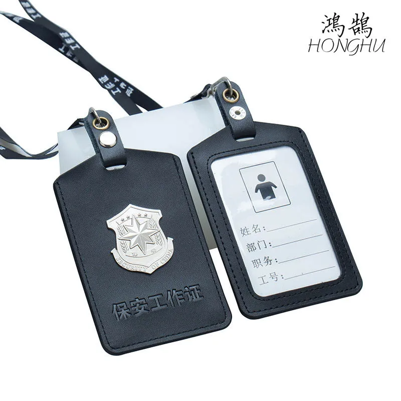 

Genuine Leather Work Permit Security Card Leather Card Sleeve Genuine Leather Sling of Hangtag Document Package Protection Leath