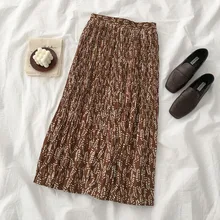 Длинные юбки женские осень весна японский стиль винтаж Длинный эластичный пояс печати миди юбка куртка femme